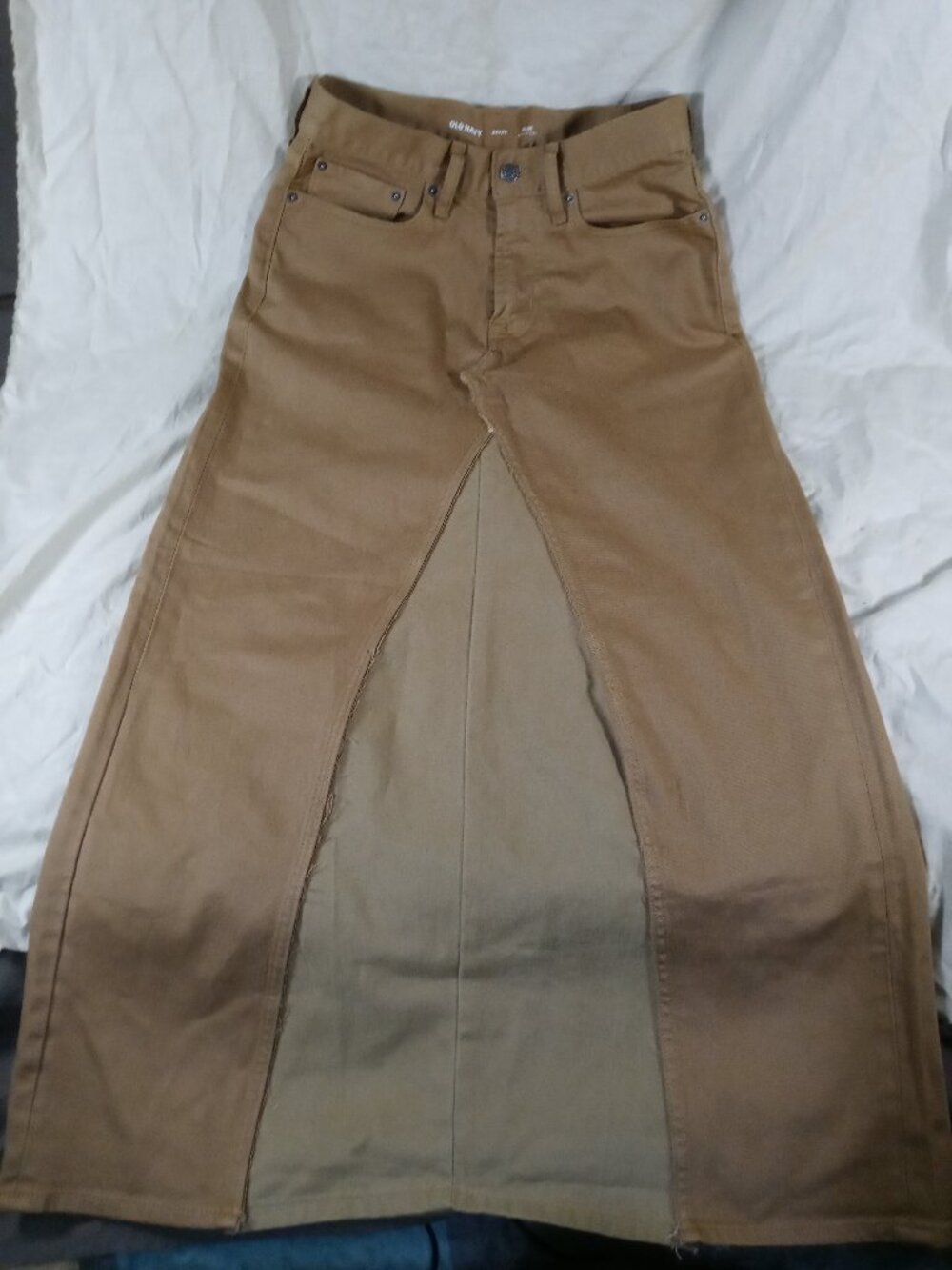 Handmade New Old Navy Women Brown Khaki Denim Size 8 Maxi A-line Skirt